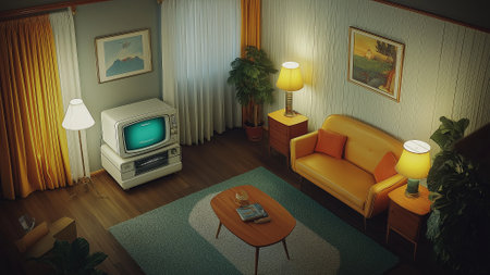 Interior of a living room in retro style. 3D renderingの素材