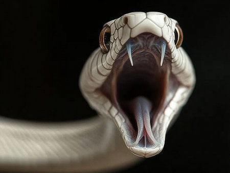 Closeup of a King Cobra (Naja sp.) on black backgroundの素材