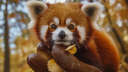 Red panda bear in autumn forest. Red panda bear in autumn forestの素材