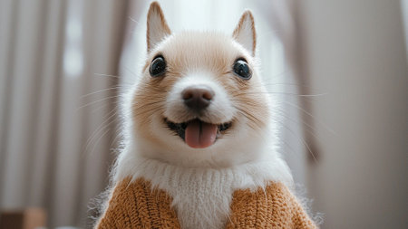 Cute welsh corgi pembroke dog in warm sweater.の素材