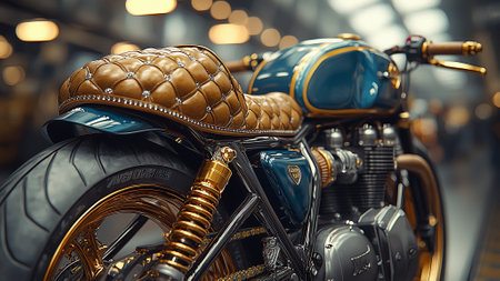 Close up of vintage motorcycle engine. 3D rendering. Vintage motorcycle.の素材