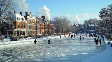 People skating on the ice rink in Amsterdam, Netherlandsの素材
