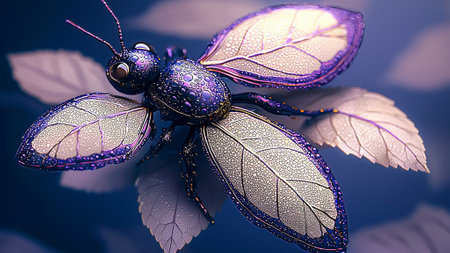 Blue dragonfly on a leaf in the garden. 3d renderingの素材