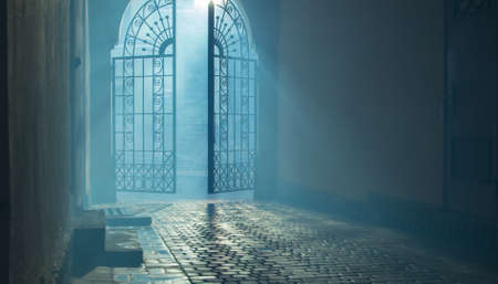mysterious arch, all in smoke, a back lightの写真素材