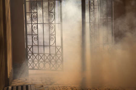 mysterious arch, all in smoke, a back lightの写真素材