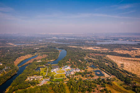 A view of a dry fields along the Dnipro River in the valley. High quality footage