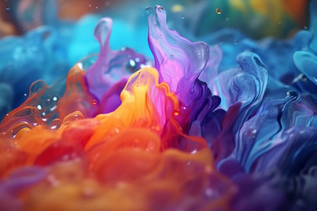 Abstract Colorful Paint Ink Explode Diffusion Psychedelic Blast Movement. soft colors, abstract composition. Color paint drops in water. Ink swirling underwater. Close up view. Generative AIの素材