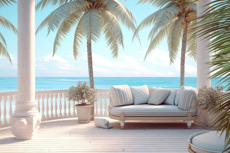 a place with a sea view. cozy sea vacation on the beach. own house on the beach. Generative AIの素材