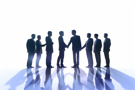 silhouette of two people making a deal. successful business agreement contract dealing businessman. financial consultant and client shaking hands. watercolor illustration. Generative AIの素材
