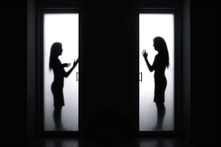 family quarrel, husband and wife arguing, domestic violence, abuse, bullying. people in silhouette are actively gesturing. Generative AIの素材