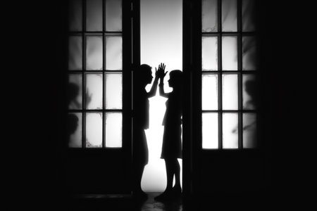 family quarrel, husband and wife arguing, domestic violence, abuse, bullying. people in silhouette are actively gesturing. Generative AIの素材