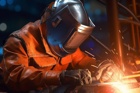 a welder welds large pieces of metal.the magic of inventions. construction and processing of steel components. Generative AIの素材