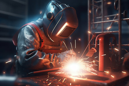 a welder welds large pieces of metal.the magic of inventions. construction and processing of steel components. Generative AIの素材