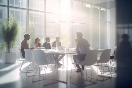 working meeting of company employees. blurred sunny image of a job interview. Generative Aiの素材