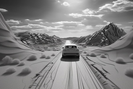 a trip by car through the desert Texas prairies. auto trip through the wild west. Generative Aiの素材