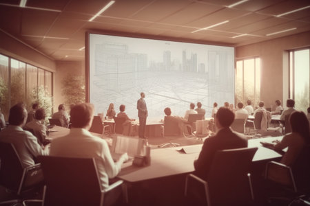 people at a conference in the office. working meeting of company employees. blurred sunny image of a job interview. Generative Aiの素材