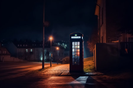 night telephone booth. mystical and mysterious street phone. dangerous place on an empty street. Generative Aiの素材