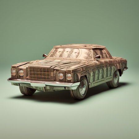 the car is made of dollar bills. origami car made with money. Concept to show the cost of transport. generative Aiの素材