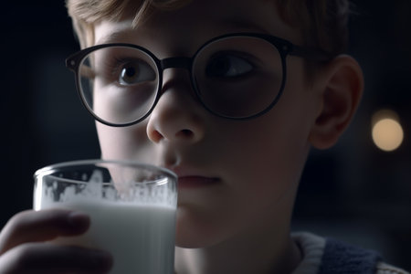 happy healthy child drinking fresh milk on the farm. smiling boy. Generative Aiの素材