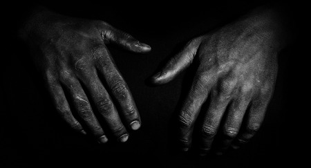 Man's hands. Black and white photo.の写真素材