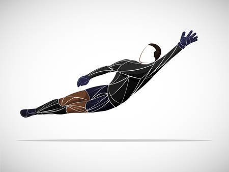 Stylized, geometric player is a soccer player vector. Athlete is fast, strong. Football game illustration. Soccer player with a graphic trail.のイラスト素材