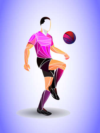 Stylized, geometric player is a soccer player vector. Athlete is fast, strong. Football game illustration. Soccer player with a graphic trail.のイラスト素材