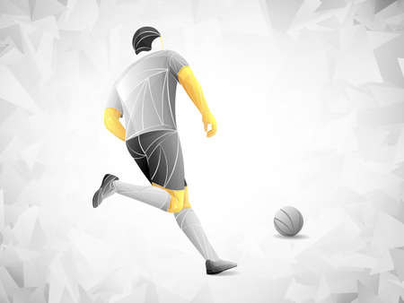 Stylized, geometric player is a soccer player vector. Athlete is fast, strong. Football game illustration. Soccer player with a graphic trail.のイラスト素材