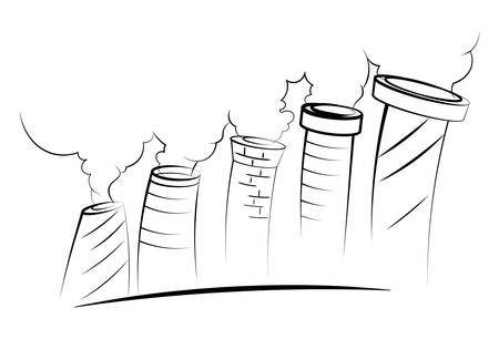 Smog polluted urban landscape. Highly polluted city with factory plants smoking towers and pipes.のイラスト素材