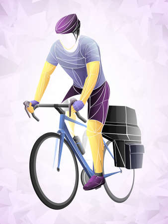Stylized, geometric cyclist, cycling vector. Road cyclist on his bike, abstract grungy silhouette. Asian men are cycling road bike.のイラスト素材