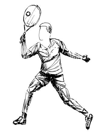 Black sketch athlete, tennis player vectorのイラスト素材