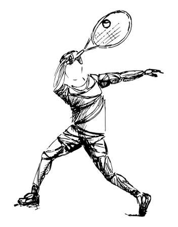Black sketch athlete, tennis player vectorのイラスト素材