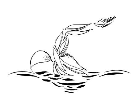 Freestyle Swimmer Black Silhouette. Vector of swimmers are swimming in swimming poolのイラスト素材