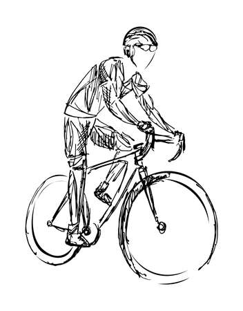 Stylized, geometric bicyclist, cyclist sketch isolated. Sportsman, athlete silhouette illustration vector.のイラスト素材