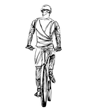 Stylized, geometric bicyclist, cyclist sketch isolated. Sportsman, athlete silhouette illustration vector.のイラスト素材