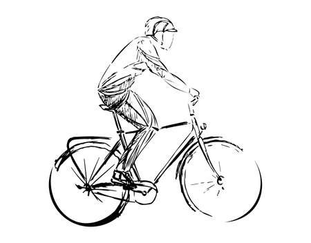 Stylized, geometric bicyclist, cyclist sketch isolated. Sportsman, athlete silhouette illustration vector.のイラスト素材