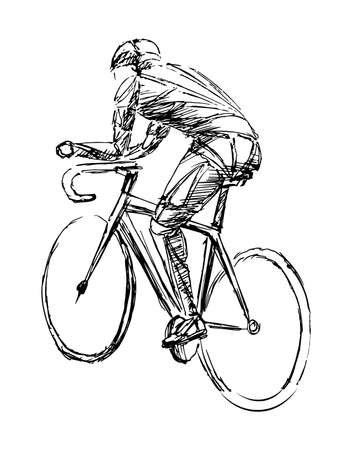 Stylized, geometric bicyclist, cyclist sketch isolated. Sportsman, athlete silhouette illustration vector.のイラスト素材