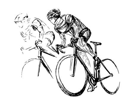 Stylized, geometric bicyclist, cyclist sketch isolated. Sportsman, athlete silhouette illustration vector.のイラスト素材