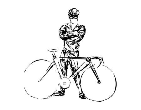 Stylized, geometric bicyclist, cyclist sketch isolated. Sportsman, athlete silhouette illustration vector.のイラスト素材