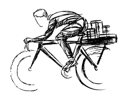 Stylized, geometric bicyclist, cyclist sketch isolated. Sportsman, athlete silhouette illustration vector.のイラスト素材