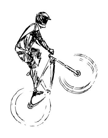 Stylized, geometric bicyclist, cyclist sketch isolated. Sportsman, athlete silhouette illustration vector.のイラスト素材
