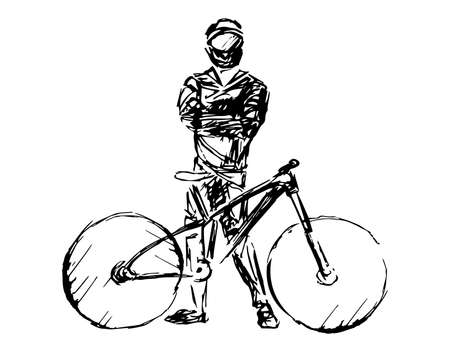 Stylized, geometric bicyclist, cyclist sketch isolated. Sportsman, athlete silhouette illustration vector.のイラスト素材