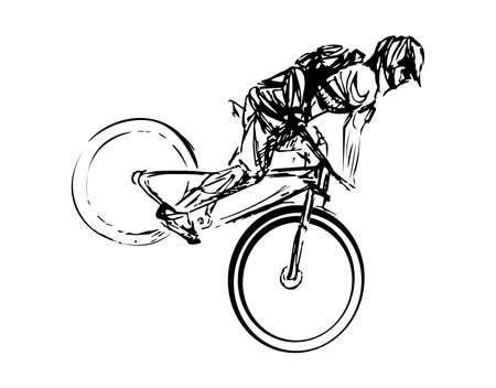 Stylized, geometric bicyclist, cyclist sketch isolated. Sportsman, athlete silhouette illustration vector.のイラスト素材