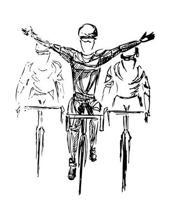 Stylized, geometric bicyclist, cyclist sketch isolated. Sportsman, athlete silhouette illustration vector.のイラスト素材