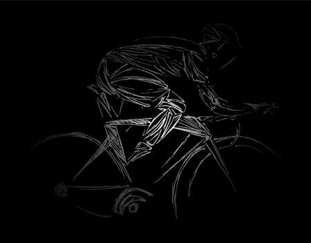 Stylized, geometric bicyclist, cyclist sketch isolated. Sportsman, athlete silhouette illustration vector.のイラスト素材