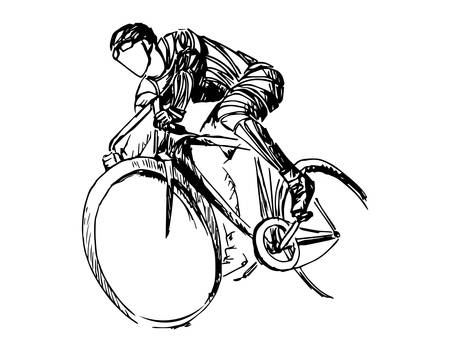Stylized, geometric bicyclist, cyclist sketch isolated. Sportsman, athlete silhouette illustration vector.のイラスト素材