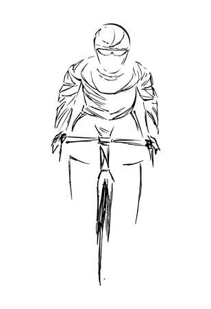 Stylized, geometric bicyclist, cyclist sketch isolated. Sportsman, athlete silhouette illustration vector.のイラスト素材
