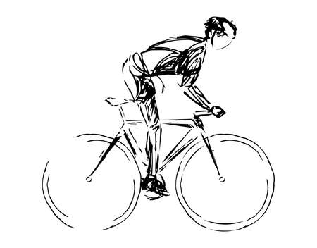 Stylized, geometric bicyclist, cyclist sketch isolated. Sportsman, athlete silhouette illustration vector.のイラスト素材