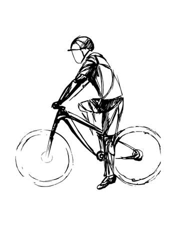 Stylized, geometric bicyclist, cyclist sketch isolated. Sportsman, athlete silhouette illustration vector.のイラスト素材