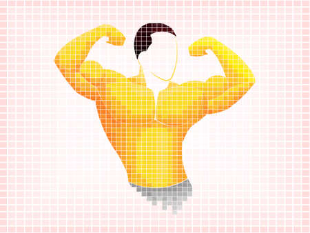 Bodybuilder out vector. Muscular bodybuilder guy standing on gym and posing triceps muscle. Beautiful and muscular black man on dark background. Athlete black.のイラスト素材