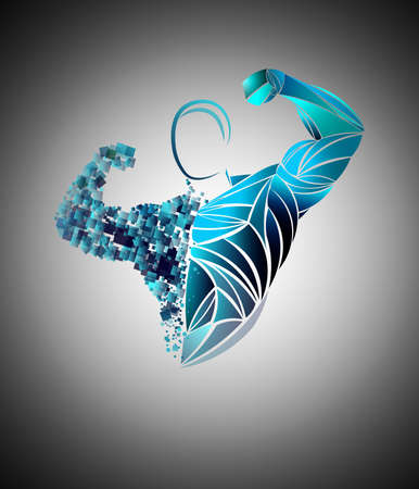 Bodybuilder out vector. Muscular bodybuilder guy standing on gym and posing triceps muscle. Beautiful and muscular black man on dark background. Athlete black.のイラスト素材